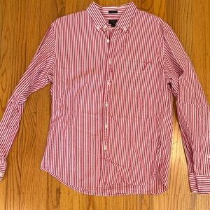 J. Crew Red and White Striped Seersucker Men's Shirt